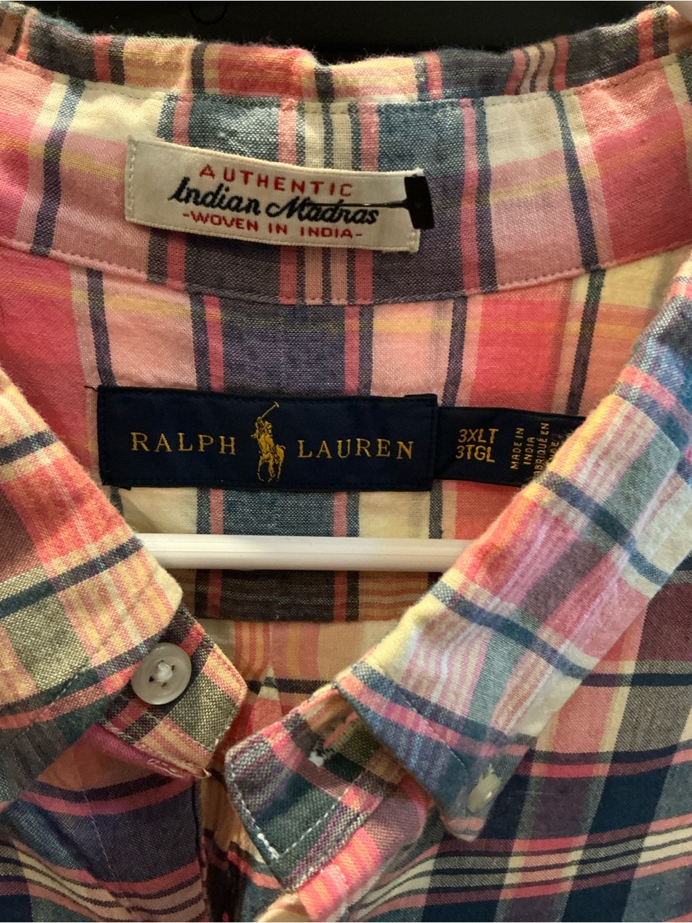 POLO RALPH LAUREN SHIRT 3XLT PINK MULTI-COLORED PLAID MADRAS COTTON
RALPH LAUREN